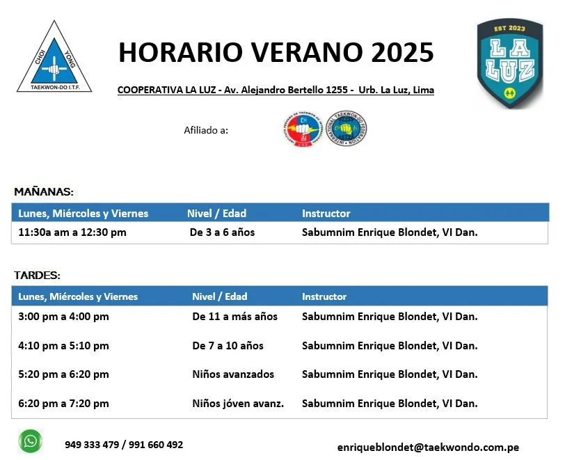 Horario Verano Choi-Yong Dojang