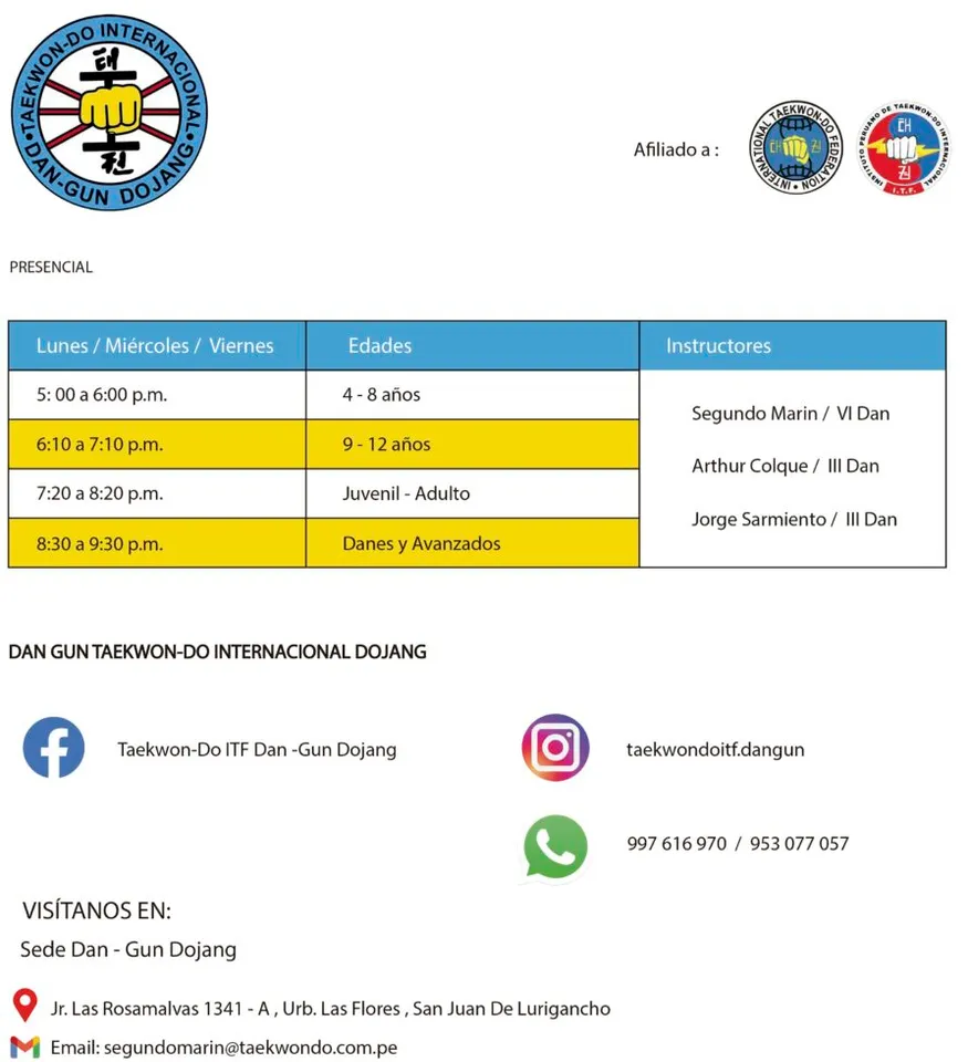 Horario Verano Dan-Gun Dojang