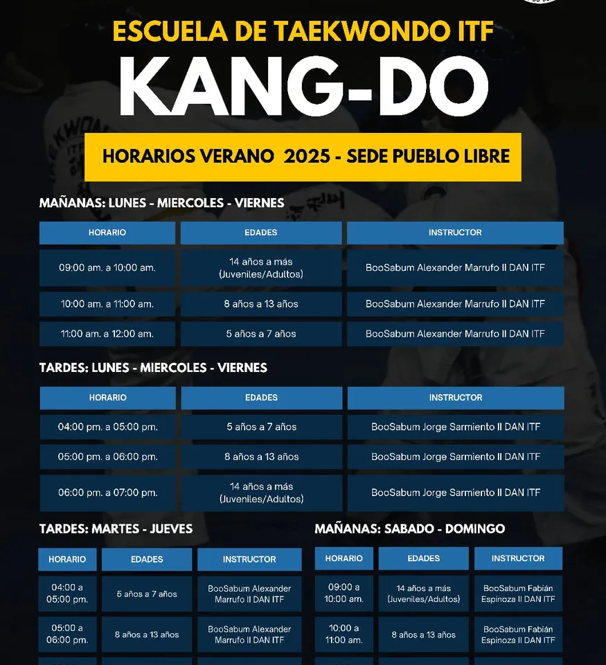 Horario Verano Kang-Do Dojang