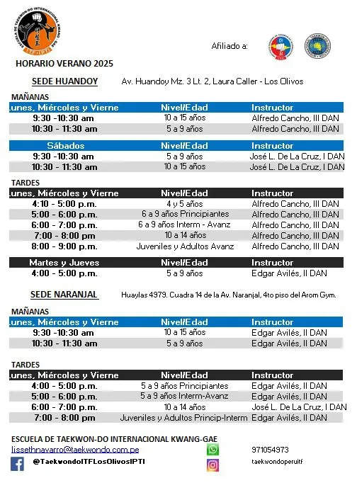 Horario Verano Kwang-Gae Dojang