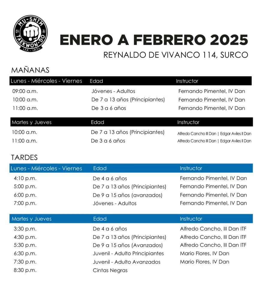 Horario Verano Mu-Shim Dojang